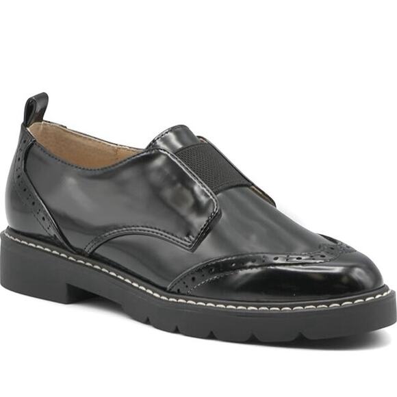 adrienne vittadini shanti Patent Leather Chunky black loafer 90s size 8 Flats - Picture 1 of 6